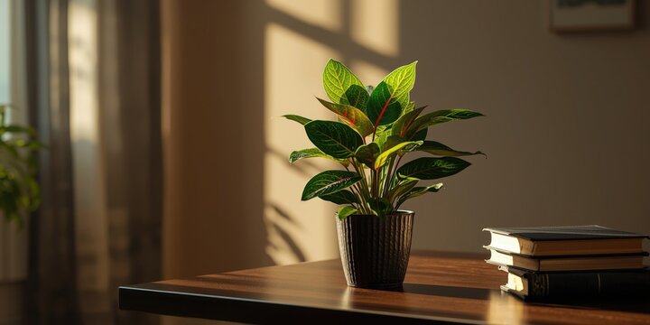 Indoor keladi plant thriving with rich green and red leaves