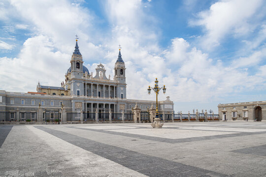 Awesome view of the Almudena Cathedral in Madrid, Spain