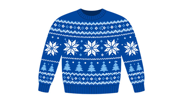 Blue knitted winter sweater with snowflake pattern vector