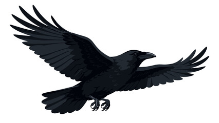 Obraz premium Black raven in flight with wings spread vector illustration