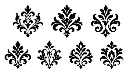 Obraz premium Black damask floral ornament set on white background