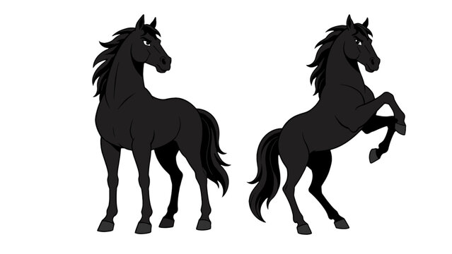 Black stallion horse set with standing and rearing poses
