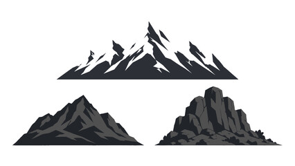 Mountain and rocky hill silhouette vector set on white © Alan