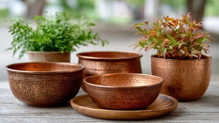 Fototapeta premium Handcrafted ceramic bowls collection, artisan pottery display, traditional craftsmanship, rustic home decor concept.