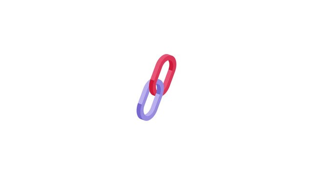 3D isometric red and purple chain link connection icon animation for hyperlink reference