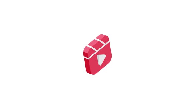 
Red 3D Isometric Video Play Reel Icon Spinning Animation on White Background Seamless Loop &mdash; Media and Film Concept