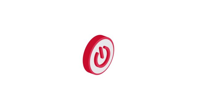 
Red 3D Isometric Power Button Icon Spinning Animation on White Background Seamless Loop &mdash; On Off Switch Concept