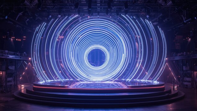 Futuristic stage with dynamic luminous neon loop decor