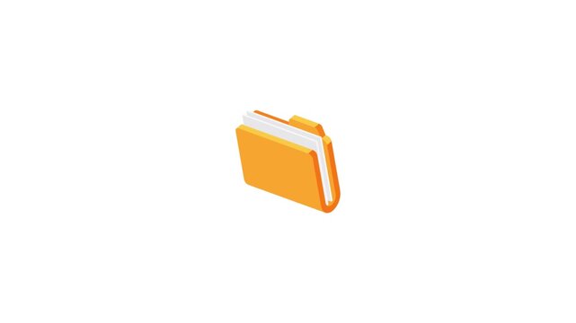 3D isometric folder animation with emerging white documents on white background