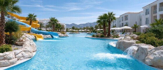Fototapeta premium Luxury resort swimming pool, tropical vacation destination, relaxation and hospitality concept.