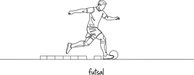 Fototapeta premium Futsal player kicking ball continuous line art vector illustration for indoor soccer tournament and sports graphic