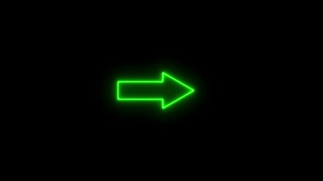 direction left arrow icon on the black background.Neon arrow showing the direction on a transparent background.