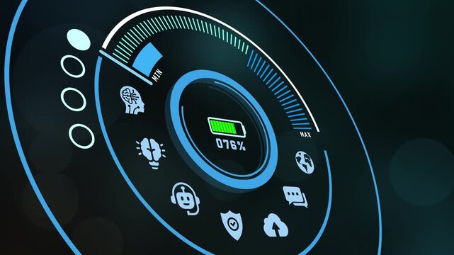 Futuristic virtual helpdesk interface highlighting smart robot icon for digital customer support and assistance