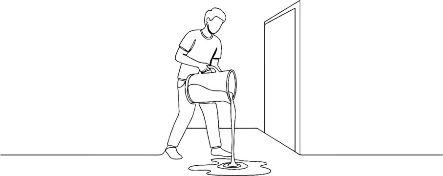 Man carrying large barrel indoors.
