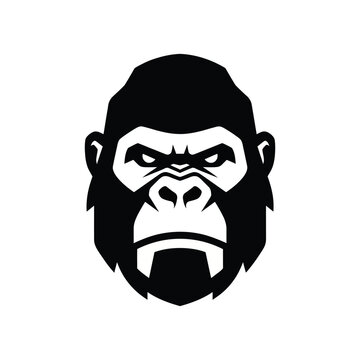 Minimalist modern black gorilla ape head front view logo icon vector illustration