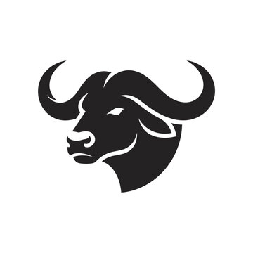 Minimalist modern black wide horn bull ox head logo icon vector illustration