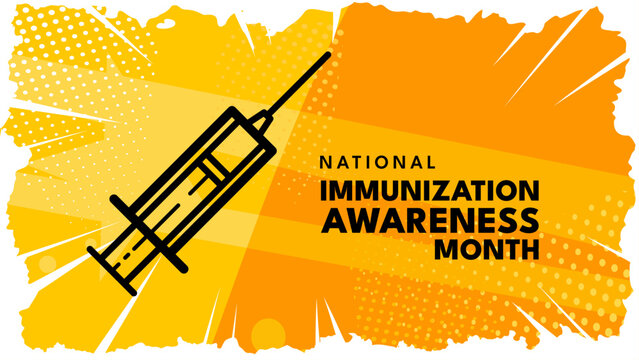 National immunization awareness month banner with syringe - vector illustration