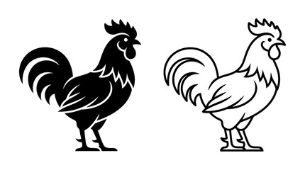 Rooster Silhouettes And Line Art On White Background © Imagevector