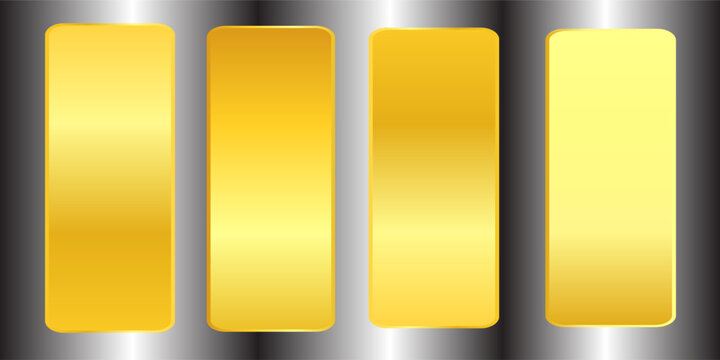 Gold Gradient Swatch Collection Premium Metallic Golden Palette Plate Kit Luxury Foil Texture Background Silver Steel Grey Shiny Metal Isolated Element Vector