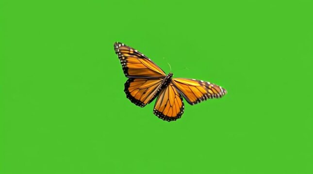 Monarch butterfly flapping wings on a seamless green screen