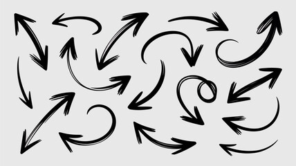 Obraz premium Collection of hand-drawn black arrows in various shapes and directions 