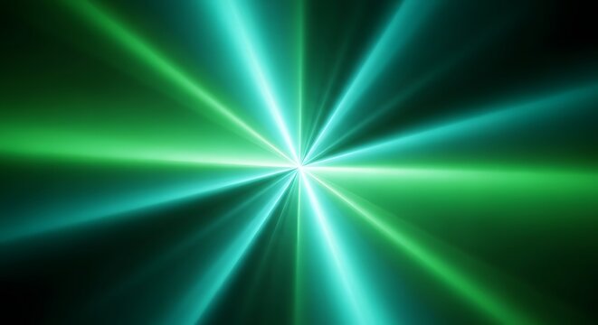 Abstract green light rays bursting from the center isolated on transparent background