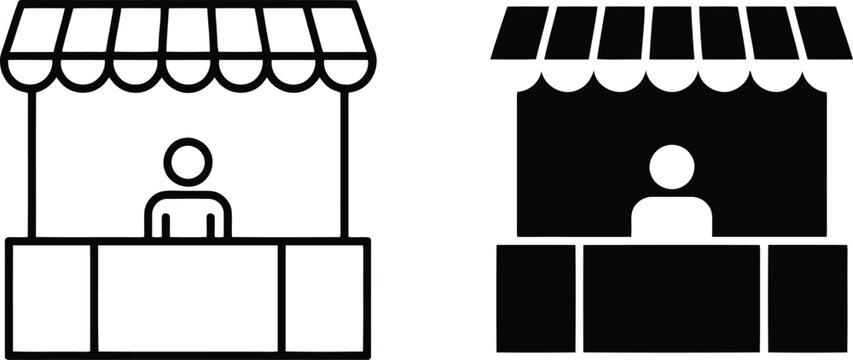 Street food market stall with decorative canopy vector illustration.