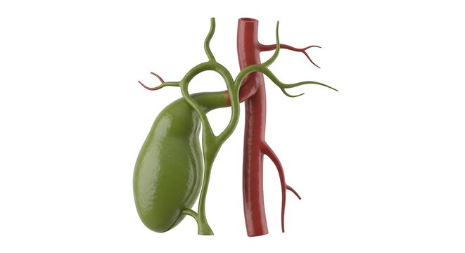 3D rendering of human gallbladder anatomy with biliary ducts