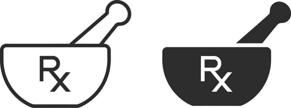 RX Icons Featuring Prescription Medical Symbols for Healthcare and Pharmacy Applications