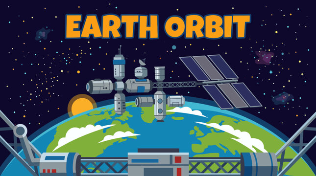 modern space station orbiting Earth representing technological innovation space exploration and future science missions