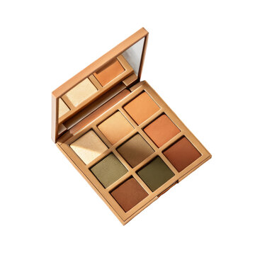 Minimalist square eye shadow palette open compact with mirror and earth tone shades for makeup mockup