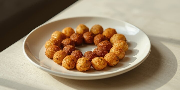 Savory eringi mushroom bites plated neatly on a white dish