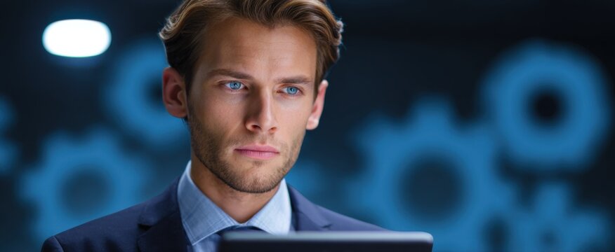 Business professional enhancing manufacturing management by analyzing challenges and optimizing workflows.