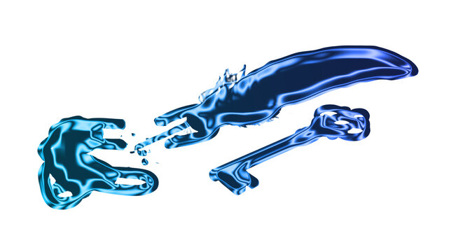 Glowing blue sword and keys floating in mid-air with transparent background