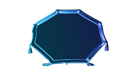 A blue octagonal umbrella stands on a surface with tassels on a transparent background © PNG Hunter
