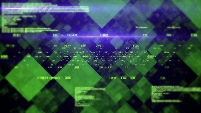Digital code stream overlaying abstract geometric patterns in this dynamic motion graphics animation video footage background