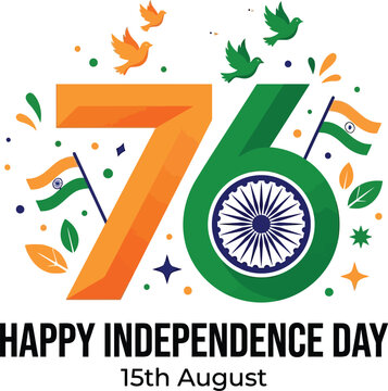 Indian independence day 76th anniversary celebration graphic with national flag and birds
