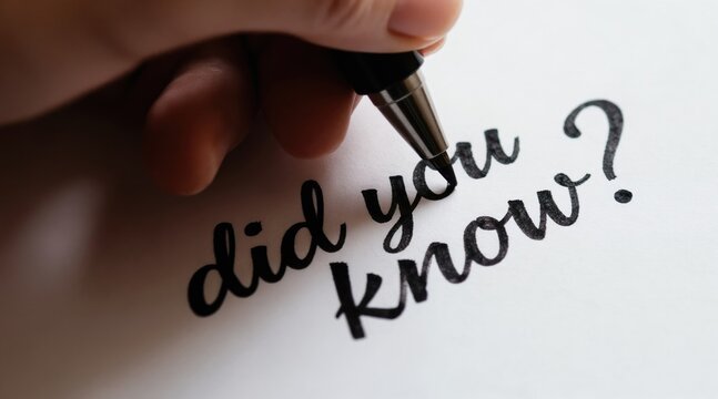 Hand writes Did you know text on paper with pen. Phrase asks question for information, education, and sharing facts. Text is for curiosity and learning.
