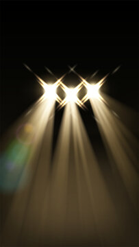 Three Bright Spotlights with Light Beams Mobile Wallpaper, Vector Illustration