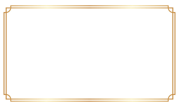 Horizontal vintage gold frame for web presentation, rectangular border in oriental style isolated on transparent background. PNG