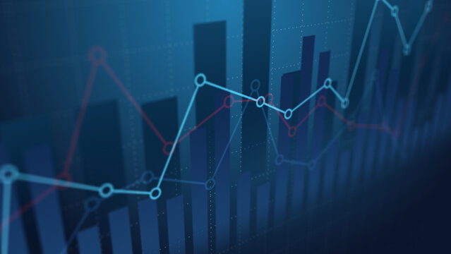 Volume volatility stock market financial graph with uptrend line and bar chart, value index invest business economic statistic, computer information diagram futuristic exchange analysis