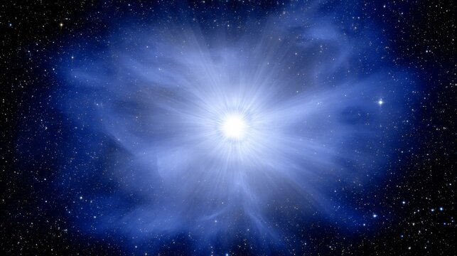 A radiant heart of a star captured as a bright pulsating sphere in deep blue cosmic space
