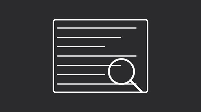 Animated magnifying glass scanning document lines for data analysis and search animation