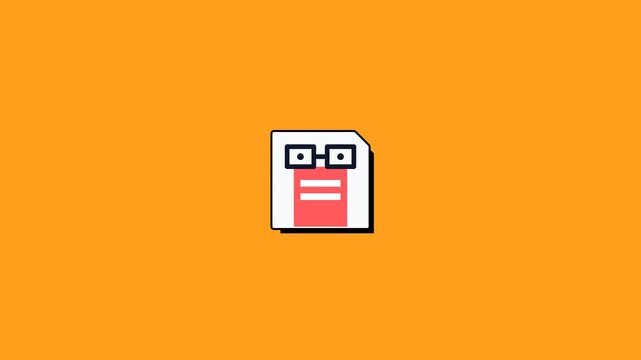 Floppy disk icon on orange background.