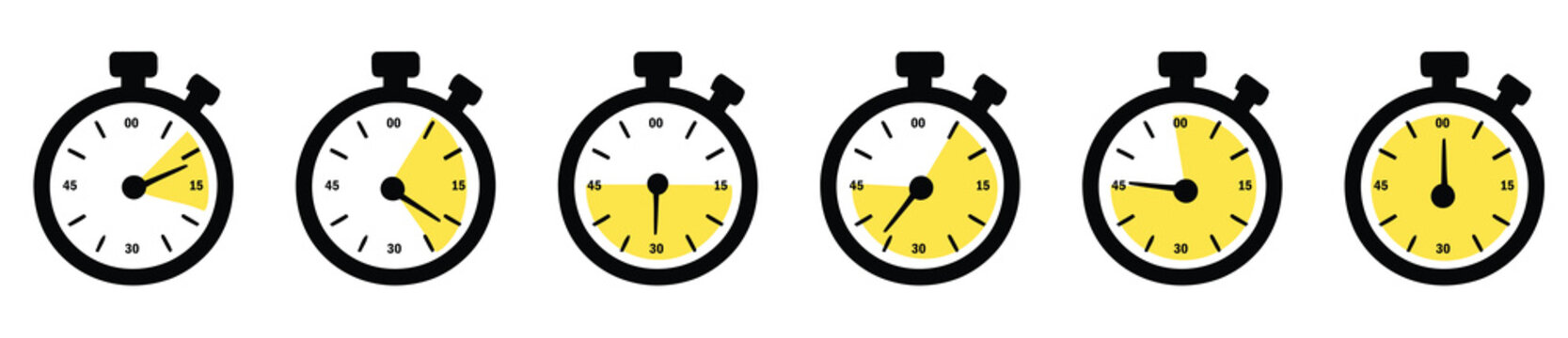 Progress timer icons with yellow filling for time tracking, loading, and task management