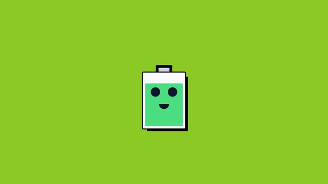 Battery icon with smiling face green.