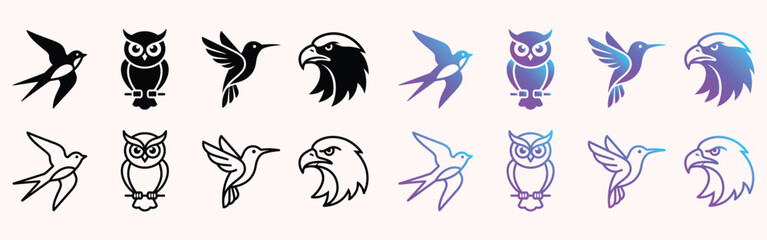 Fototapeta premium animal bird icon collection with outline and gradient vector style for design projects