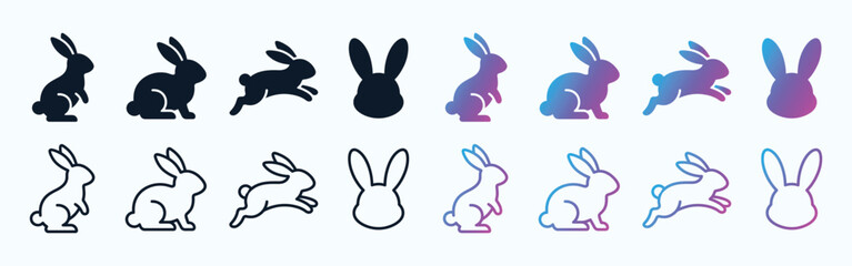 Obraz premium animal rabbit silhouette icon set with outline and gradient variations for design use