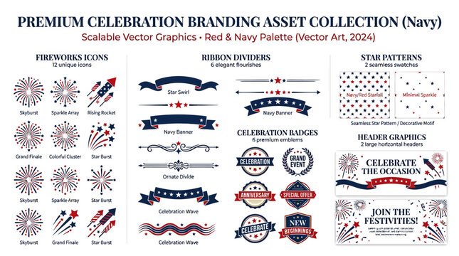 Vector Celebration Branding Asset Collection Navy and Red