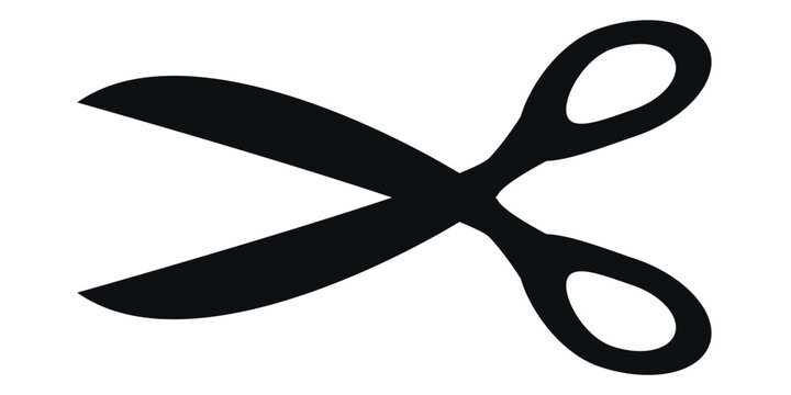 Scissors cut here icon. Simple silhouette of open scissors. Scissors logo icon. Stock vector illustration isolated on white background.